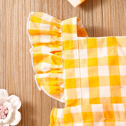 Manches volantes en coton à carreaux pour nouveau-né fille, tenue d'escalade imbibée de fesses + vêtements de sauna