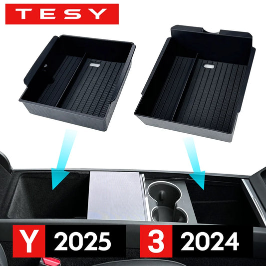 Boîte de rangement pour Console centrale Tesla, nouveau modèle Y 2025, lancement Juniper modèle 3 Highland 2024, boîte d'accoudoir, coussinet supérieur et inférieur en Silicone