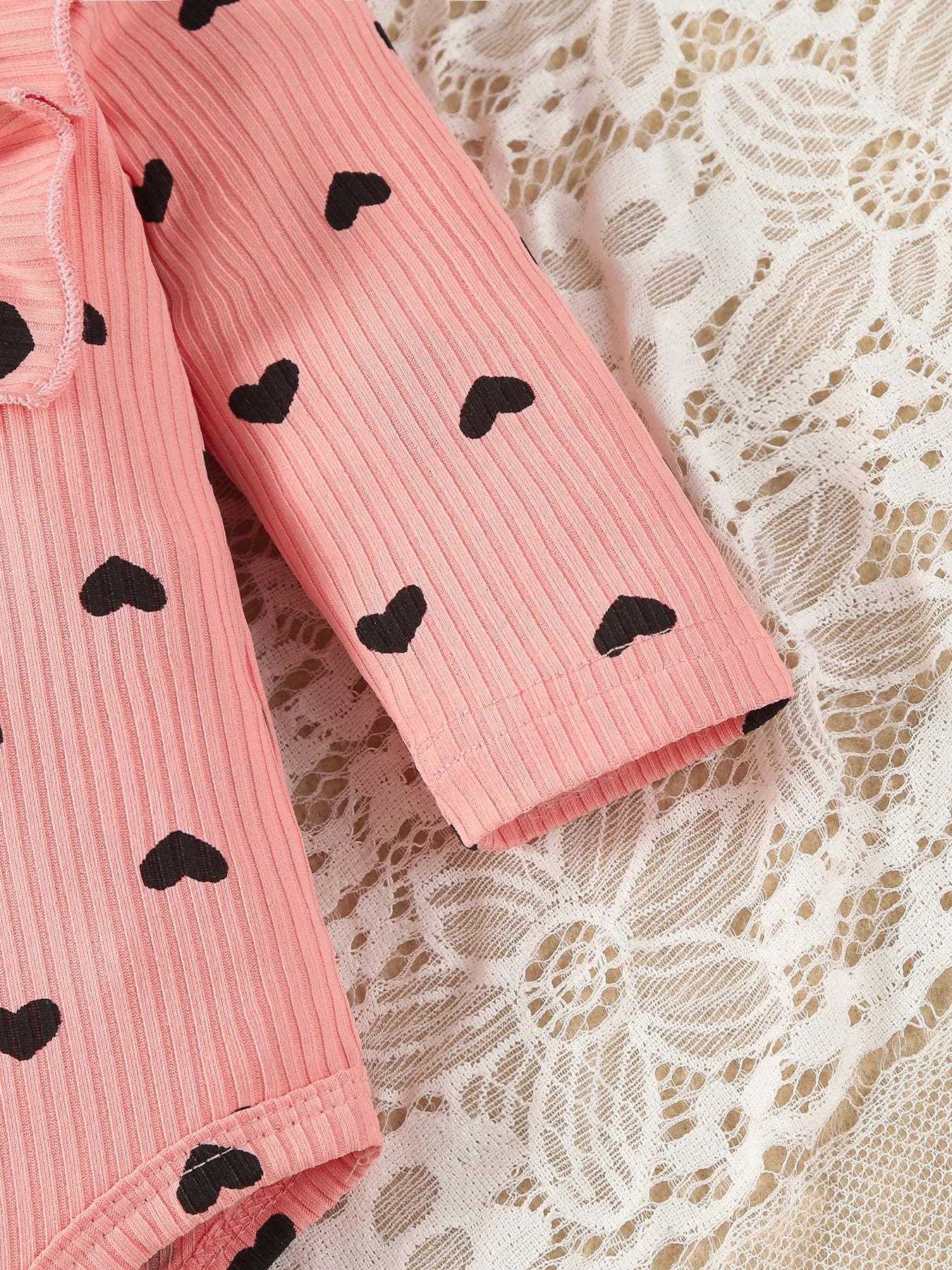 Kukitty – ensemble de vêtements 3 pièces pour nouveau-né fille, barboteuse à manches longues, imprimé cœur, haut et pantalon, bandeau, tenues en tricot