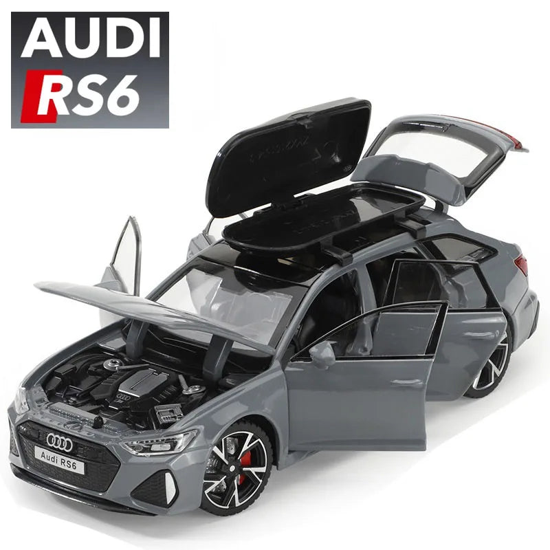 Modèle de voiture jouet Audi RS6 avec son et lumière, portes ouvertes en alliage moulé sous pression, jouet de Collection pour garçon et adulte, cadeau de Festival, 1/32