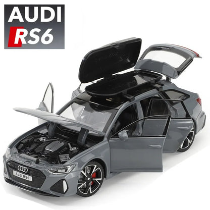 Modèle de voiture jouet Audi RS6 avec son et lumière, portes ouvertes en alliage moulé sous pression, jouet de Collection pour garçon et adulte, cadeau de Festival, 1/32
