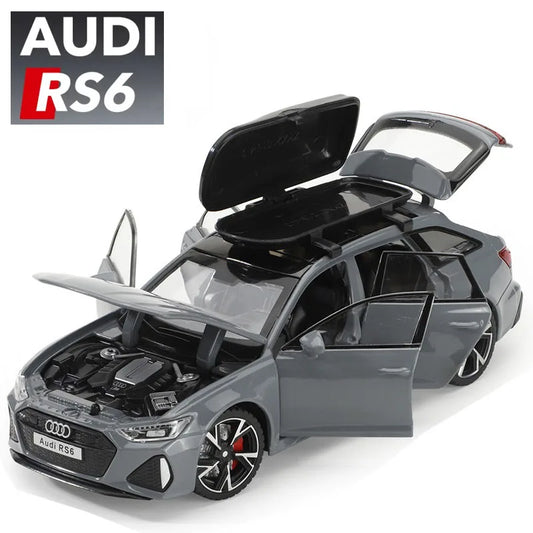 Modèle de voiture jouet Audi RS6 avec son et lumière, portes ouvertes en alliage moulé sous pression, jouet de Collection pour garçon et adulte, cadeau de Festival, 1/32