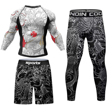 Survêtement pour hommes MMA No Gi Rashguard Jiu Jitsu T-shirt + pantalon maillots de boxe ensemble BJJ Muay Thai Shorts Compression Legging Sportsuit