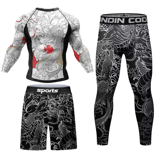 Survêtement pour hommes MMA No Gi Rashguard Jiu Jitsu T-shirt + pantalon maillots de boxe ensemble BJJ Muay Thai Shorts Compression Legging Sportsuit