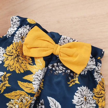 Ensemble de vêtements pour nouveau-né fille, body à manches courtes + pantalon à fleurs avec nœud + bandeau, tenues 3 pièces, vêtements pour bébé fille