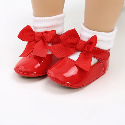 Meckior bébé chaussures nœud papillon semelle en caoutchouc anti-dérapant PU Ballet pantoufles bébé fille robe chaussures premier marcheur enfant en bas âge berceau chaussures