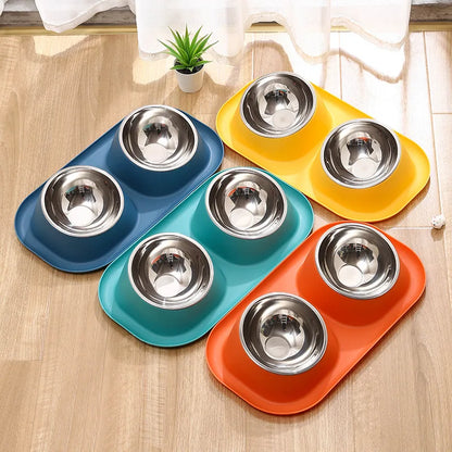 Bol Double en acier inoxydable pour chien et chat, récipient de nourriture pour chat, Base antidérapante, mangeoire d'eau pour animaux de compagnie, protection inclinable du cou, bols pour chiots et chats, 1 pièce