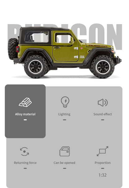 Tout-terrain 7 portes pour modèle de voiture jouet Wrangler moulé sous pression, véhicule en alliage métallique à l'échelle 1/32 pour enfants garçons filles adultes, portes ouvertes, légères