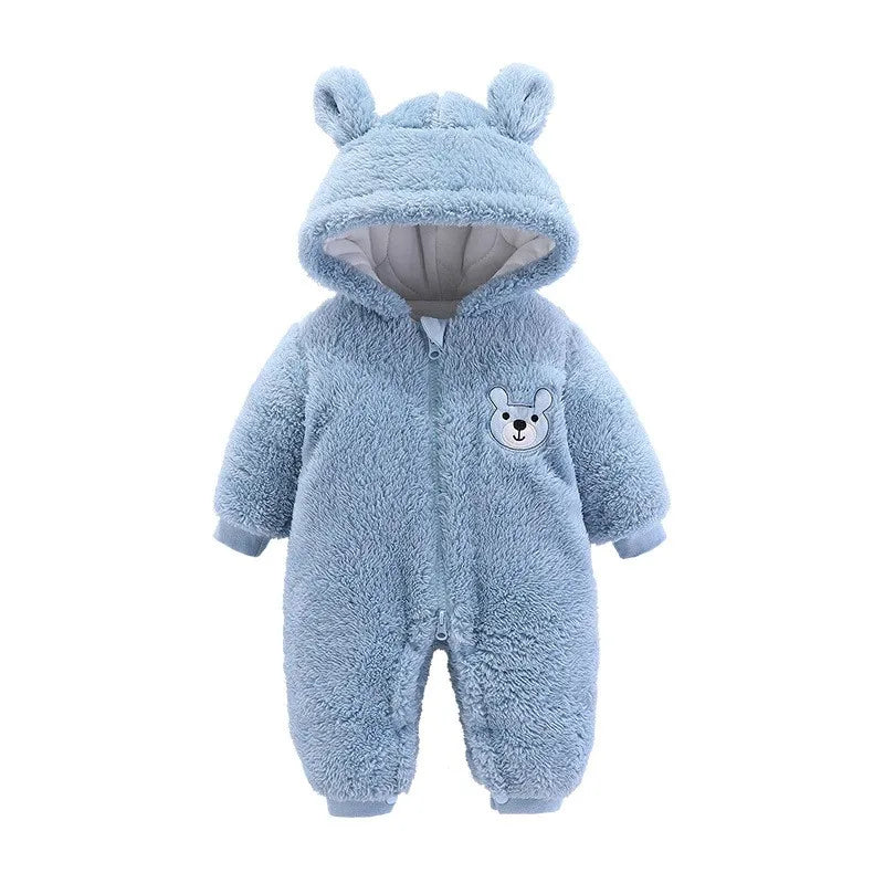 Barboteuse pour nouveau-né, ours en peluche mignon, garçon, automne hiver, garde au chaud, à capuche, combinaison globale pour nourrissons filles, vêtements d'extérieur