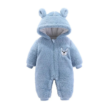 Barboteuse pour nouveau-né, ours en peluche mignon, garçon, automne hiver, garde au chaud, à capuche, combinaison globale pour nourrissons filles, vêtements d'extérieur