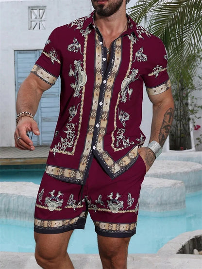 2025 Chemise à manches courtes pour hommes avec motif rétro imprimé bleu pour des vacances d'été décontractées, à la mode et quotidiennes
