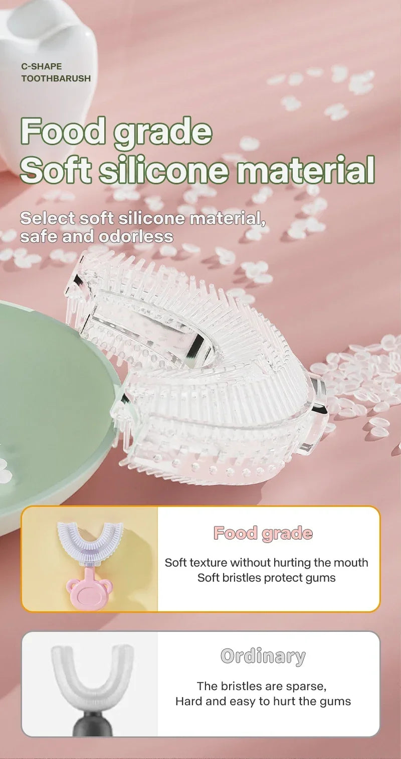 Brosse à dents en Silicone souple pour bébé de 2 à 12 ans, brosse de nettoyage des dents en forme de U à 360 degrés pour enfants de 2 à 12 ans