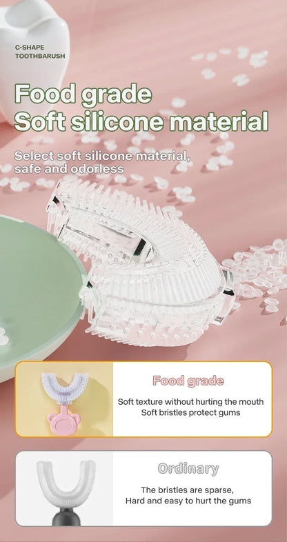 Brosse à dents en Silicone souple pour bébé de 2 à 12 ans, brosse de nettoyage des dents en forme de U à 360 degrés pour enfants de 2 à 12 ans