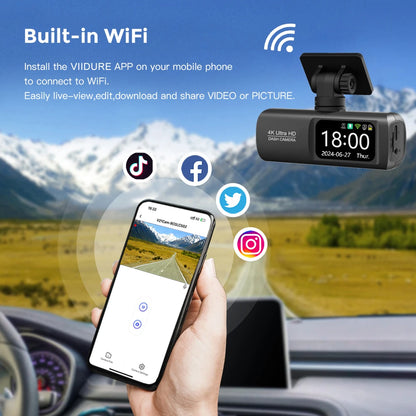 UHD 4K WiFi Dash Cam double objectif enregistreur de conduite voiture DVR en option 1080P caméra à objectif arrière GPS 24H surveillance du stationnement boîte noire