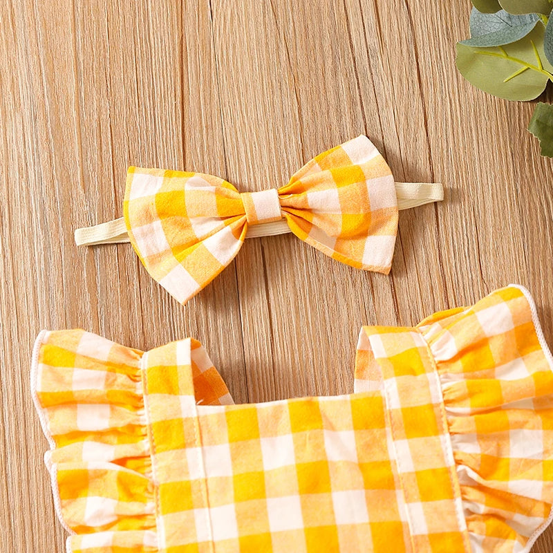 Manches volantes en coton à carreaux pour nouveau-né fille, tenue d'escalade imbibée de fesses + vêtements de sauna