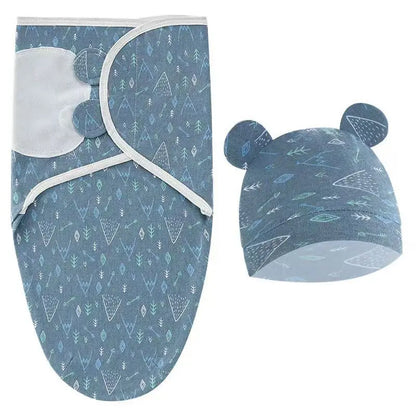 Ensemble de couverture et chapeau pour bébé de 0 à 6 mois, en coton imprimé de dessin animé, emmaillotage réglable pour nouveau-né, enveloppes de couchage pour nourrissons, toutes saisons
