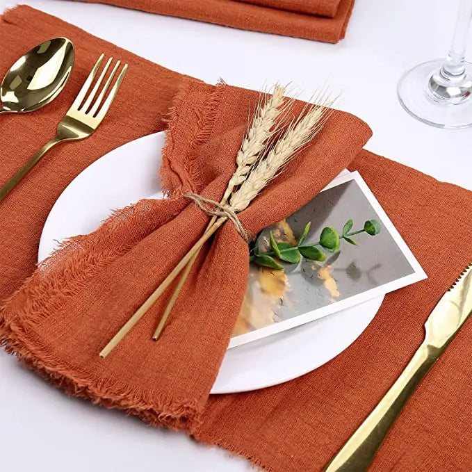 10 pièces 32x32 cm vente en gros gaze de terre cuite serviette en coton serviette de thé réutilisable fête de mariage décor de Table de noël rétro bavures serviette