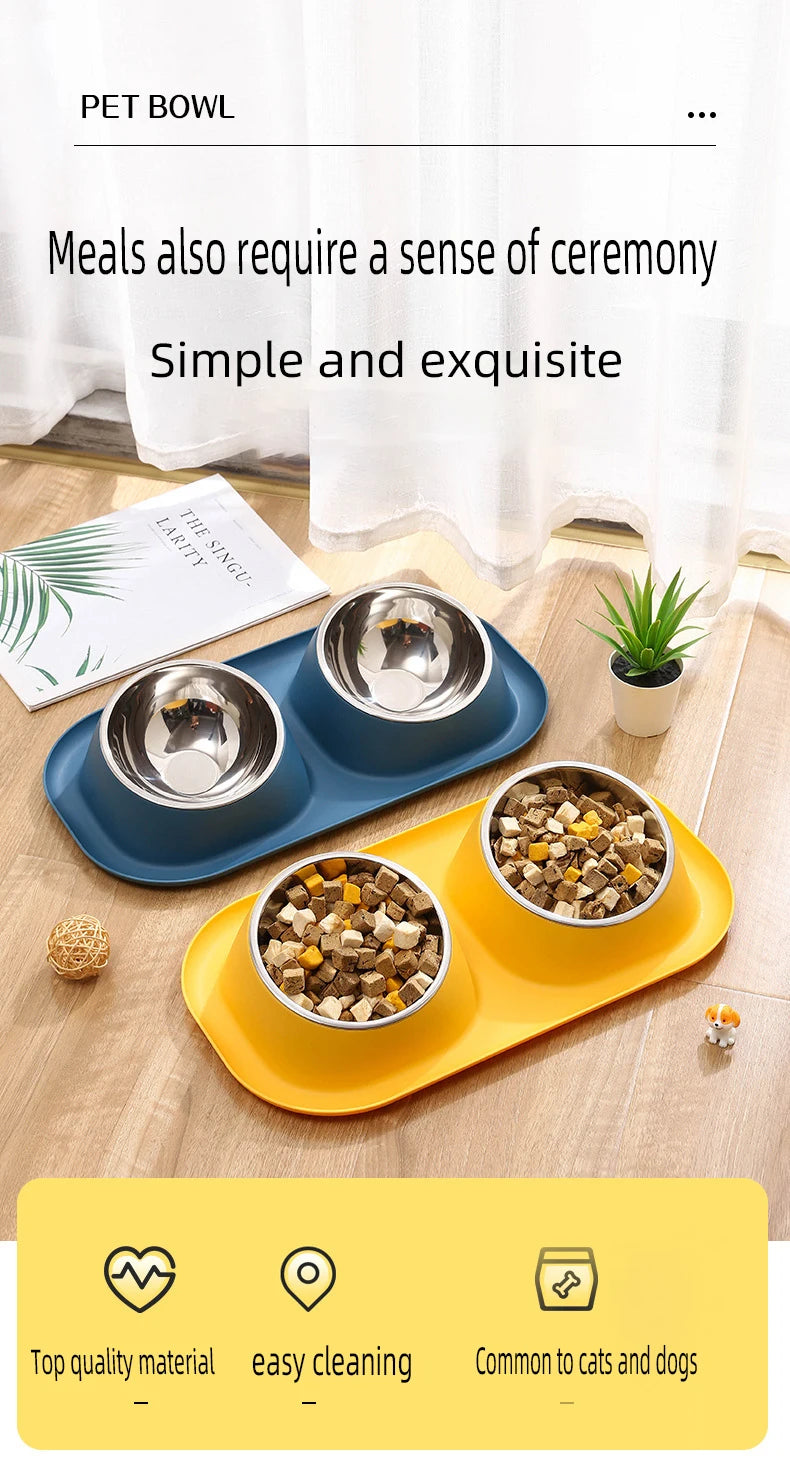 Bol Double en acier inoxydable pour chien et chat, récipient de nourriture pour chat, Base antidérapante, mangeoire d'eau pour animaux de compagnie, protection inclinable du cou, bols pour chiots et chats, 1 pièce