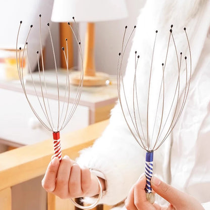 Masseur de tête de poulpe en acier inoxydable, 1 pièce, relaxant de tête gravé, griffe de Massage du cerveau, grattoir du cuir chevelu, soulage les démangeaisons, couleur aléatoire