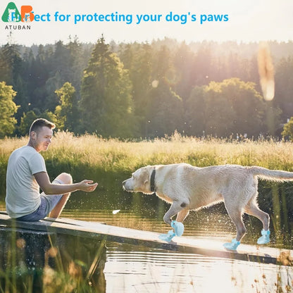 ATUBAN Chaussures pour chiens, sandales pour chaussons chauds, bottes d'extérieur pour chiens, chaussons antidérapants et imperméables pour l'hiver, jour enneigé et été