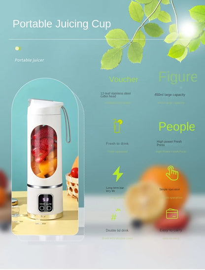 Mélangeur domestique Portable, presse-agrumes électrique concassé, avec 3 vitesses, grande capacité de 450ML, tasse de jus à affichage numérique
