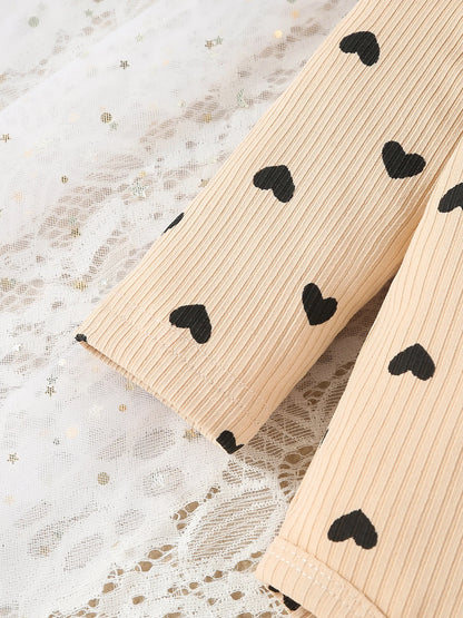 Kukitty – ensemble de vêtements 3 pièces pour nouveau-né fille, barboteuse à manches longues, imprimé cœur, haut et pantalon, bandeau, tenues en tricot