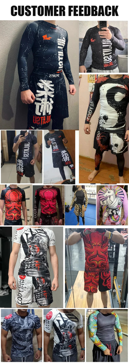 Cody Lundin nouveaux modèles personnalisés manches courtes Polyester extensible éruptions cutanées Shorts MMA BJJ ensembles avec ceinture en caoutchouc