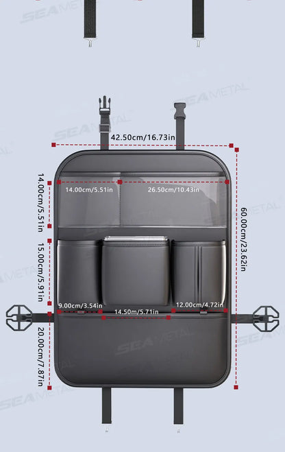 SEAMETAL 8 en 1 sac de rangement pour dossier de siège de voiture avec plateau pliable résistant à l'usure étanche organisateur de siège arrière de voiture porte-mouchoirs/gobelet
