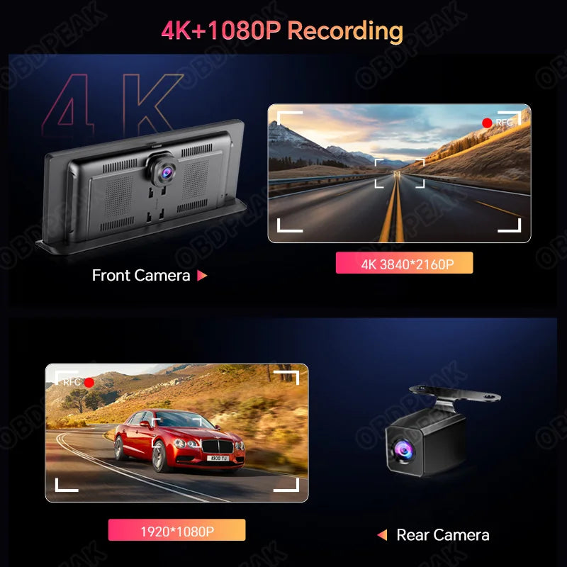 Caméra de tableau de bord sans fil pour voiture, K2 Pro, DVR 4K, Carplay, Android Auto, écran AI, enregistreur vidéo Len pour touristes, navigation GPS, tableau Prada, 11.3 pouces
