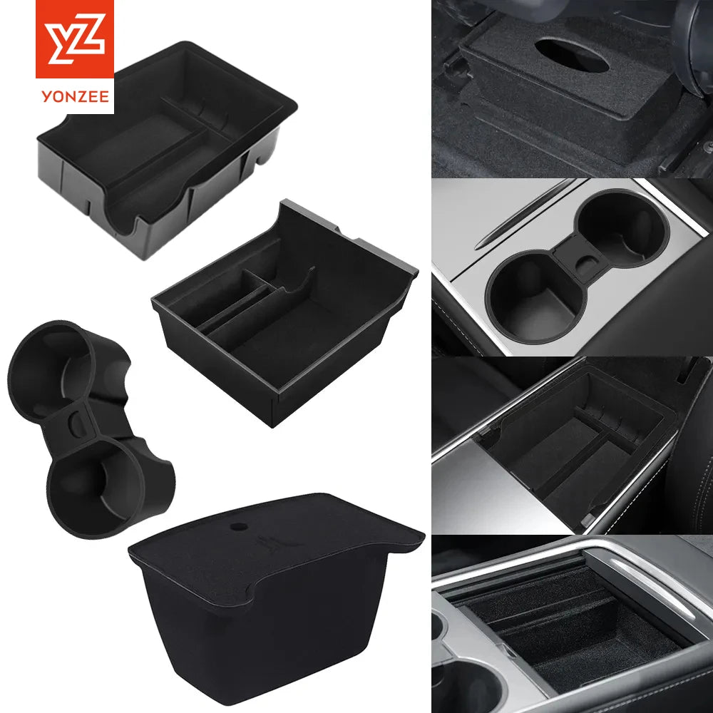 Accoudoir central caché, boîte de rangement, support de verre, organisateur de Console, accessoires pour Tesla modèle 3 Highland 2025 modèle Y 2021 – 2025