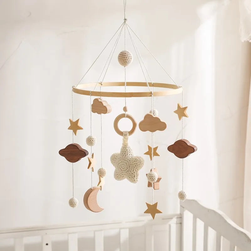 Berceau de bébé lit Mobile cloche hochet jouets en bois Crochet étoiles pendentif lit cloche jouets nouveau-né confort berceau support suspendus jouets cadeaux