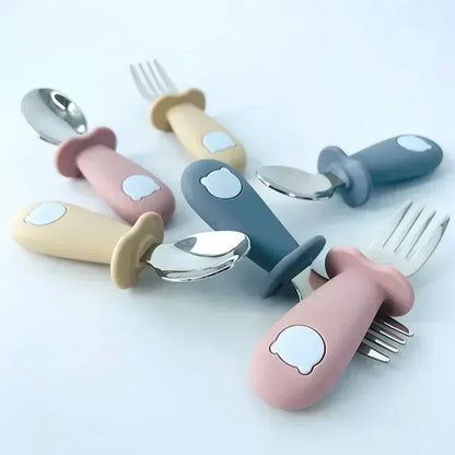 Ensemble de vaisselle de dessin animé pour bébé, ustensiles pour enfants en acier inoxydable, couverts de table pour tout-petits, dessin animé, cuillère d'alimentation pour nourrissons, fourchette