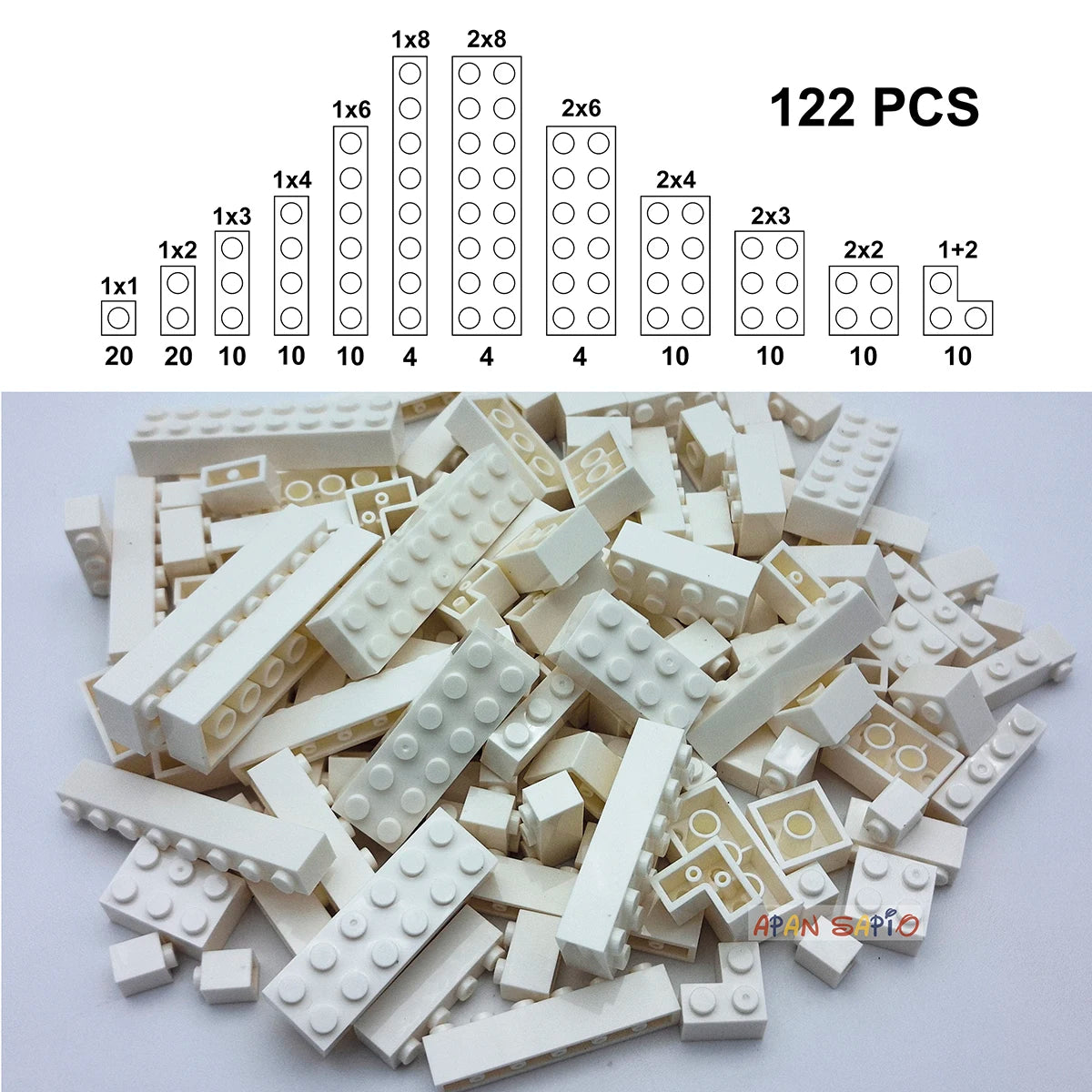 122 pièces figurines épaisses briques 12 tailles bricolage blocs de construction éducatif taille créative Compatible avec 3001 jouets en plastique pour les enfants