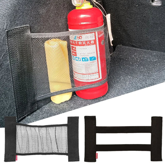 Filet de rangement pour coffre arrière de voiture, maille élastique, sangles fixes, organisateur intérieur de voiture, filet de rangement pour extincteur, sac de fixation arrière de siège, accessoire de voiture