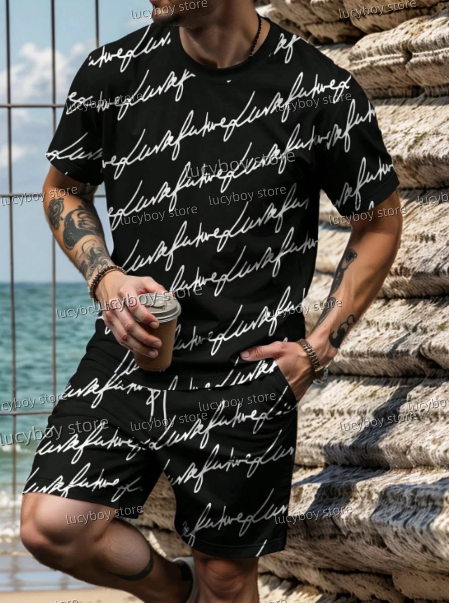 Été nouveau survêtement pour hommes de luxe imprimé T-shirt + ensemble short et haut tenue de Sport costume de Jogging en plein air Streetwear surdimensionné hommes vêtements