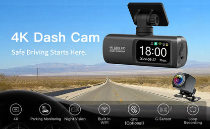 UHD 4K WiFi Dash Cam double objectif enregistreur de conduite voiture DVR en option 1080P caméra à objectif arrière GPS 24H surveillance du stationnement boîte noire