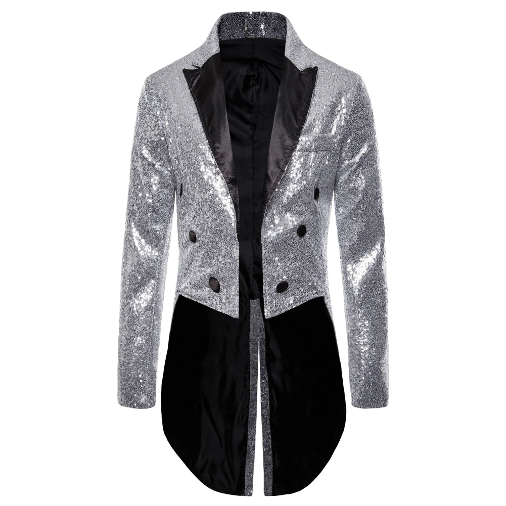 Manteau de Costume à paillettes dorées brillantes pour hommes, veste de smoking à Double boutonnage pour marié de mariage, Costume de fête sur scène de bal