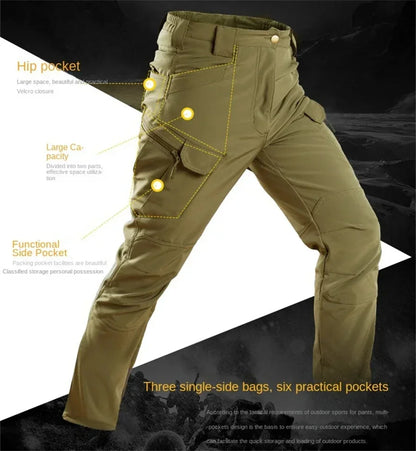 Combinaison camouflage épaisse pour hommes, ensemble d'entraînement tactique imperméable, veste à capuche multi-poches, pantalon polaire, chasse en plein air, 2 pièces, hiver