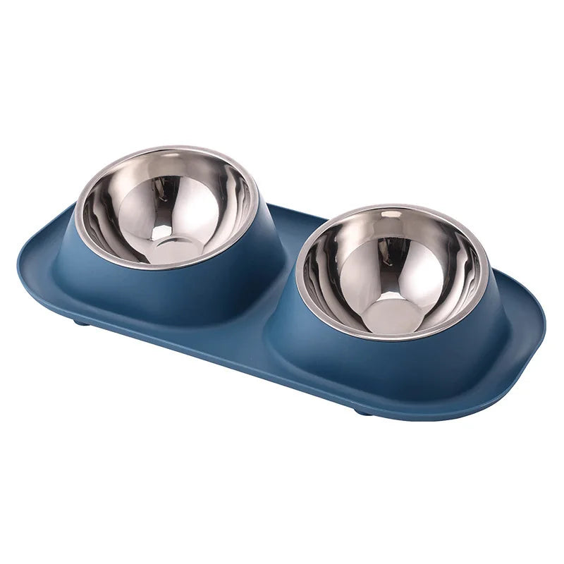 Bol Double en acier inoxydable pour chien et chat, récipient de nourriture pour chat, Base antidérapante, mangeoire d'eau pour animaux de compagnie, protection inclinable du cou, bols pour chiots et chats, 1 pièce