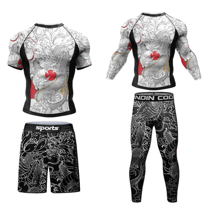 Survêtement pour hommes MMA No Gi Rashguard Jiu Jitsu T-shirt + pantalon maillots de boxe ensemble BJJ Muay Thai Shorts Compression Legging Sportsuit