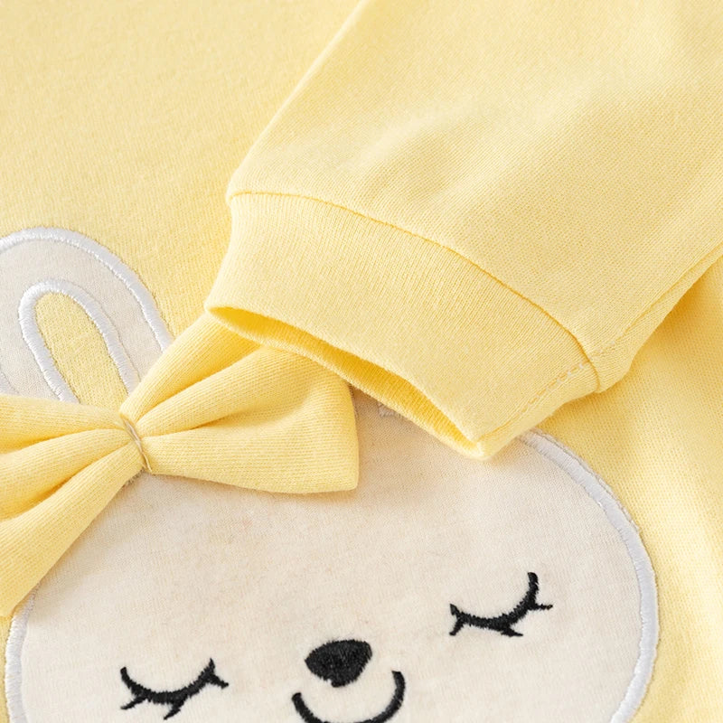 Combinaison printemps et automne pour nouveau-né fille, à manches longues, en pur coton, lapin brodé de dessin animé jaune mignon