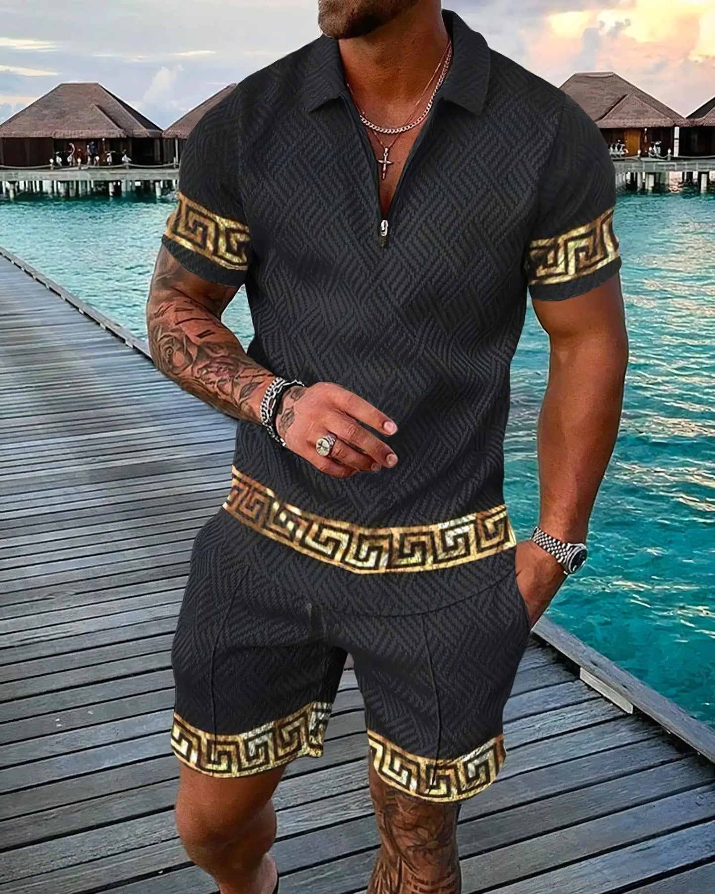 Ensemble 2 pièces pour hommes, imprimé en 3D drôle, Polo + Short, tenue décontractée, manches courtes, chemises à fermeture éclair, Hip Hop, Streetwear, été