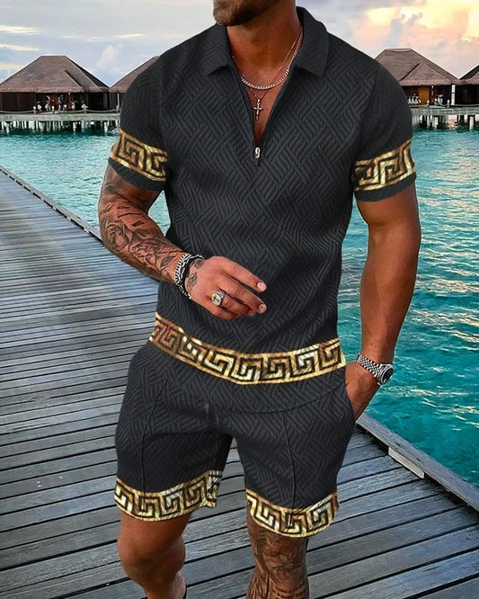 Ensemble 2 pièces pour hommes, imprimé en 3D drôle, Polo + Short, tenue décontractée, manches courtes, chemises à fermeture éclair, Hip Hop, Streetwear, été