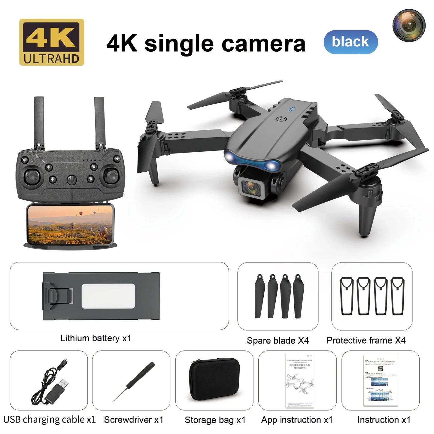 Drone professionnel E99 Pro avec caméra 4K, photographie aérienne, caméra HD pour touristes, évitement d'obstacles à trois côtés, quadrirotor