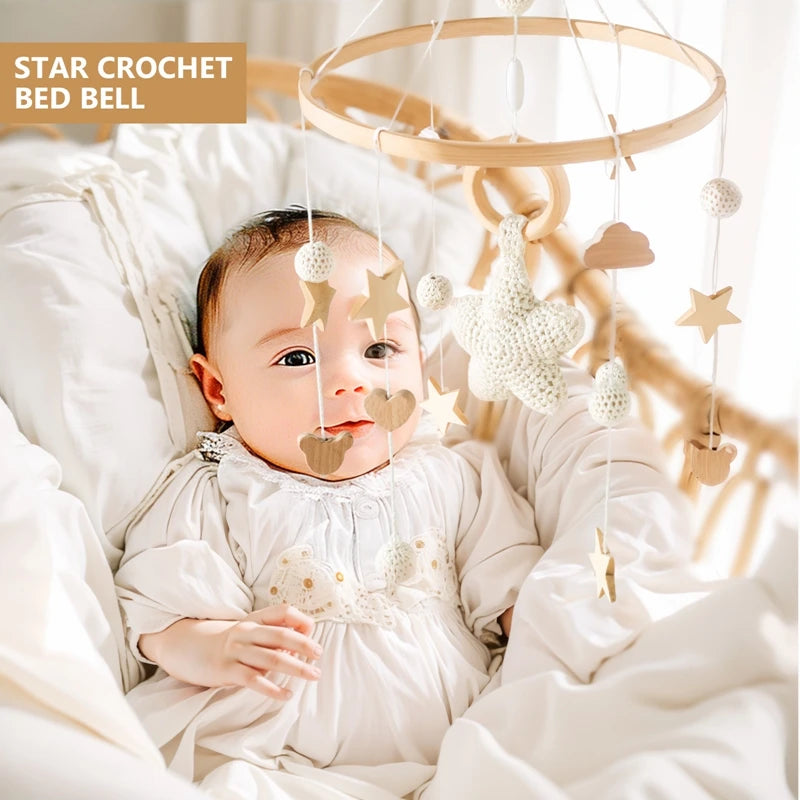 Berceau de bébé lit Mobile cloche hochet jouets en bois Crochet étoiles pendentif lit cloche jouets nouveau-né confort berceau support suspendus jouets cadeaux