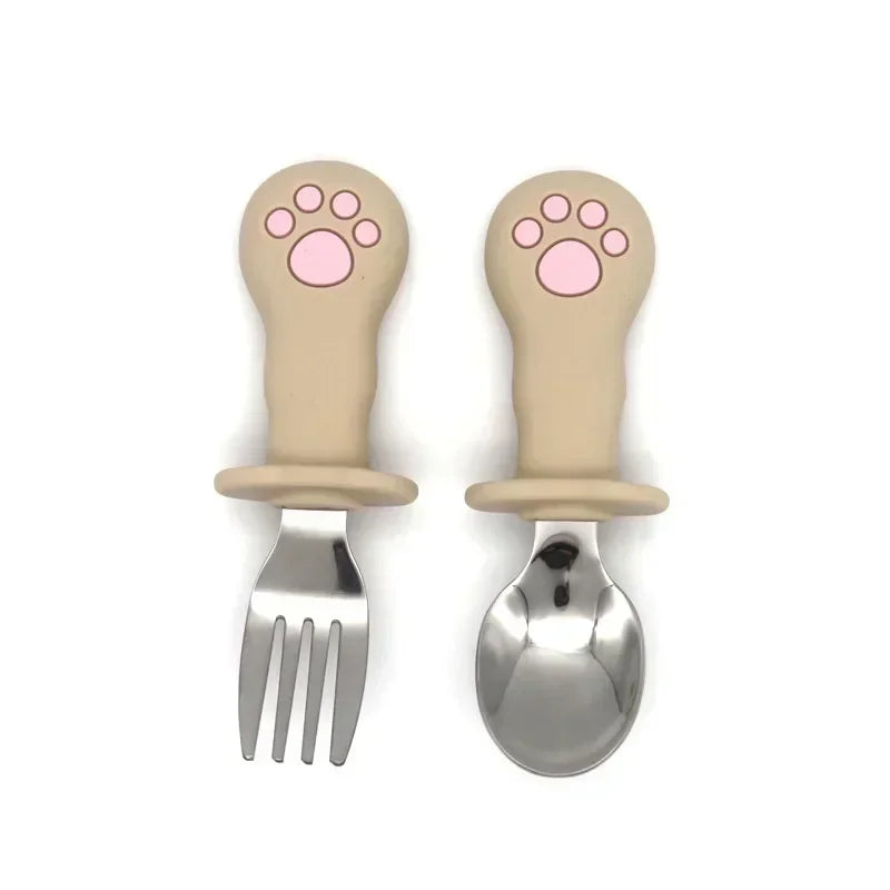 Ensemble de vaisselle de dessin animé pour bébé, ustensiles pour enfants en acier inoxydable, couverts de table pour tout-petits, dessin animé, cuillère d'alimentation pour nourrissons, fourchette