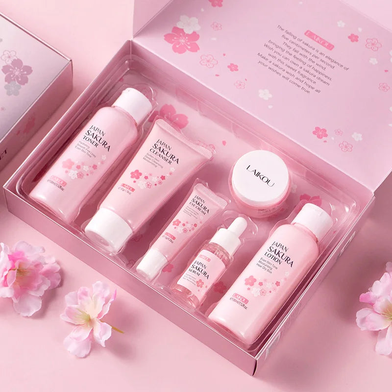 LAIKOU Sakura ensembles de soins de la peau nettoyant pour le visage crèmes pour les yeux crème pour le visage sérum Lotion Toner éclaircissant hydratant Kit de soins du visage
