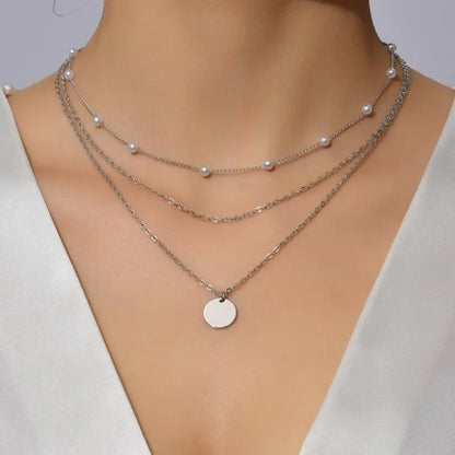 Collier rond à trois couches en argent Sterling 925 pour femmes, chaîne serpent Simple, breloque boule, cadeau de fête, bijoux exquis pour femmes