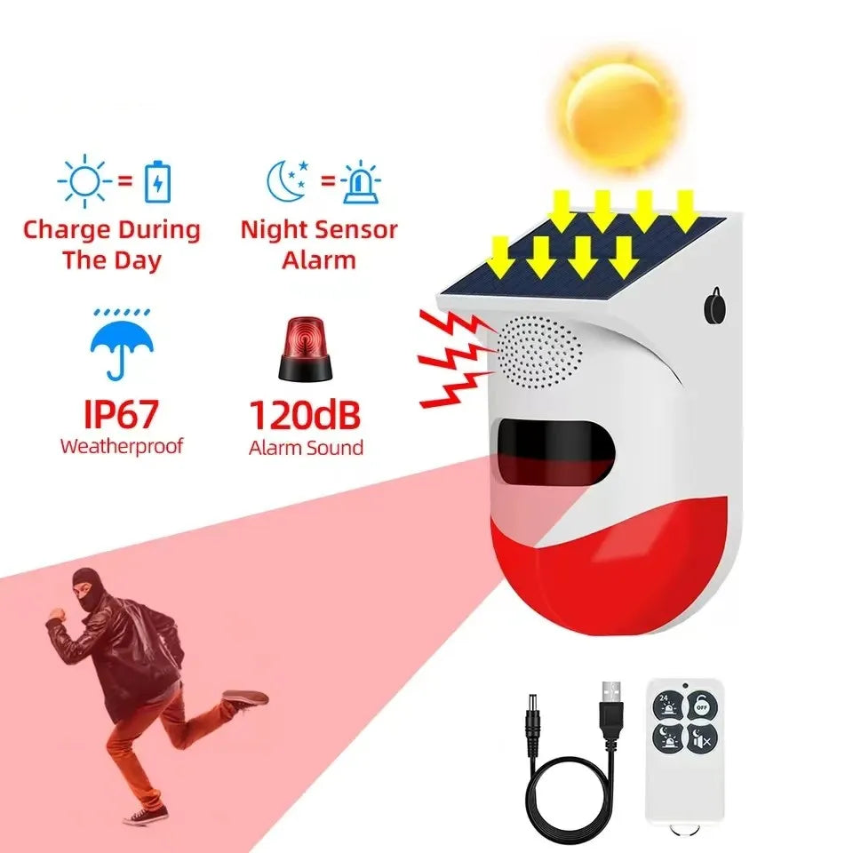 Tuya – détecteur de mouvement infrarouge intelligent WiFi, solaire, extérieur, PIR, sirène stroboscopique sans fil, alarme sonore, télécommande étanche