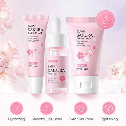 Coffret de soins pour le visage Crème nettoyante Sakura Essence Tonique hydratant blanchissant et anti-âge Crème pour les yeux Sérum pour le visage Soins de la peau pour les yeux